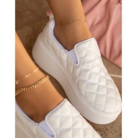 Shoes - Quilted Platform Slip On Sneaker in White